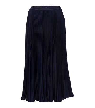 Shop Polo Ralph Lauren High-rise Pleated Midi Skirt In Blue