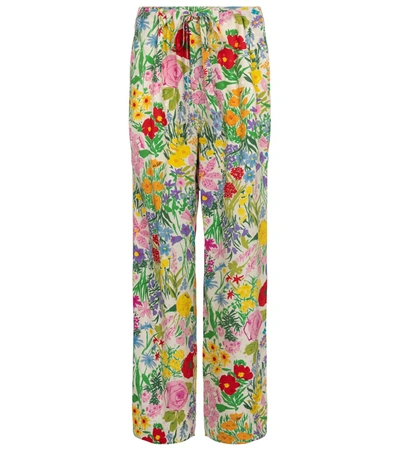 Shop Gucci X Ken Scott Floral Silk Twill Straight Pants In Multicoloured