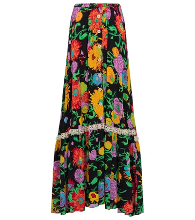 Shop Gucci X Ken Scott Floral Maxi Skirt In Black