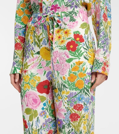 Shop Gucci X Ken Scott Floral Silk Twill Straight Pants In Multicoloured