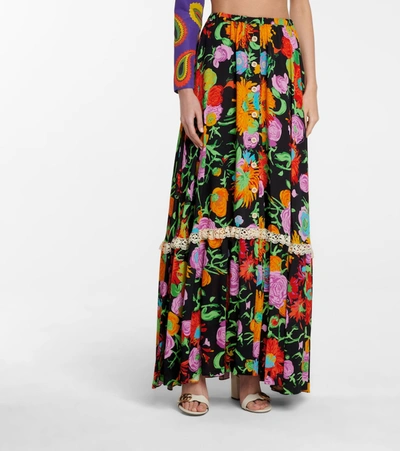 Shop Gucci X Ken Scott Floral Maxi Skirt In Black