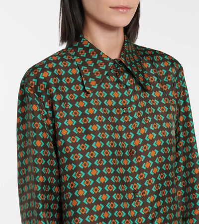 Shop Gucci Printed Silk-faille Shirt In Brown