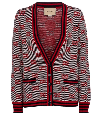 Shop Gucci Gg Jacquard Lamé And Wool Cardigan In Red