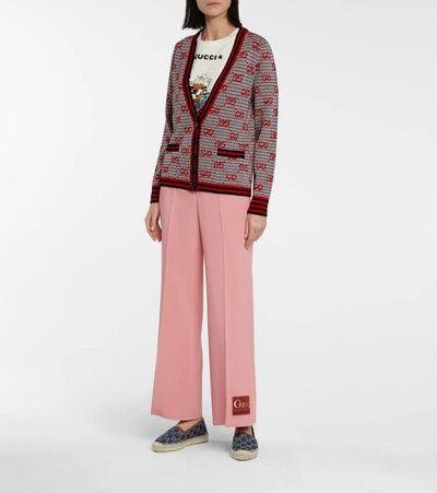 Shop Gucci Gg Jacquard Lamé And Wool Cardigan In Red