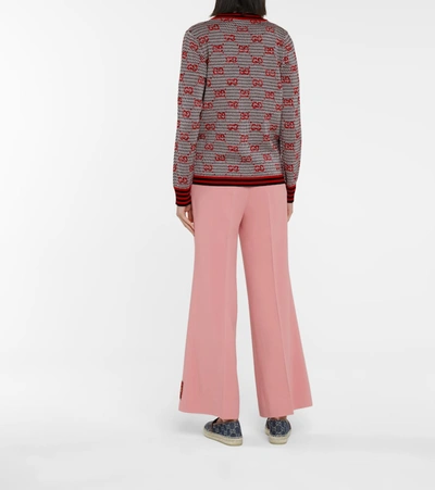 Shop Gucci Gg Jacquard Lamé And Wool Cardigan In Red