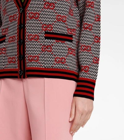 Shop Gucci Gg Jacquard Lamé And Wool Cardigan In Red
