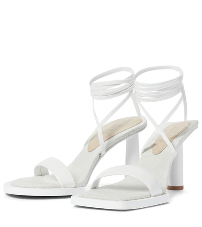 Shop Jacquemus Les Carrés Ronds Leather Sandals In White