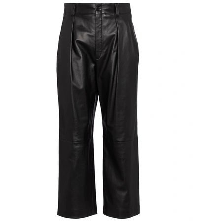 Shop Saint Laurent High-rise Straight Leather Pants In Black