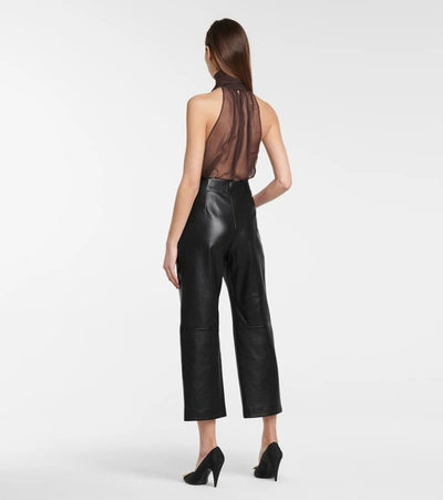 Shop Saint Laurent High-rise Straight Leather Pants In Black