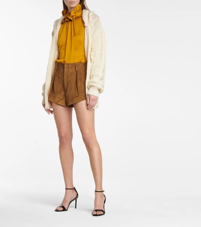 Shop Saint Laurent High-rise Suede Shorts In Brown