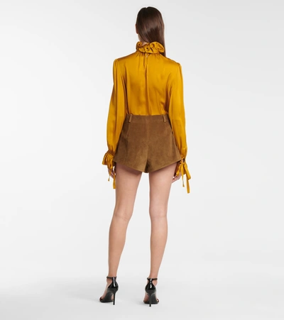 Shop Saint Laurent High-rise Suede Shorts In Brown