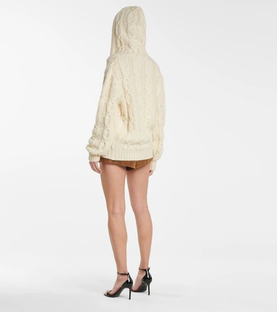 Shop Saint Laurent Cable-knit Hooded Cardigan In White