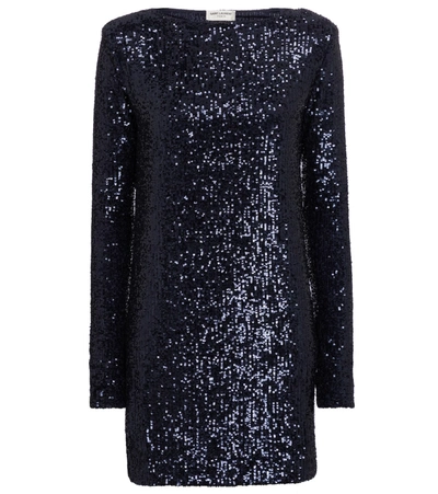 Shop Saint Laurent Sequined Minidress In Blue