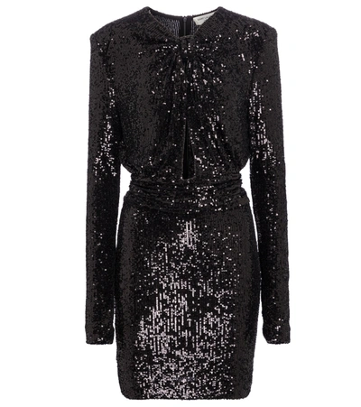Shop Saint Laurent Sequined Jersey Minidress In Black