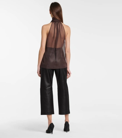 Shop Saint Laurent Sheer Silk Blouse In Brown