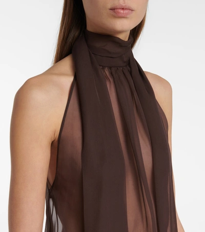 Shop Saint Laurent Sheer Silk Blouse In Brown