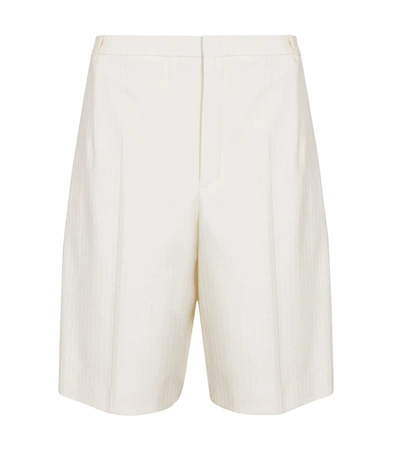 Shop Saint Laurent Chainette-striped Wool Bermuda Shorts In White