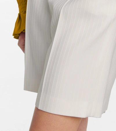 Shop Saint Laurent Chainette-striped Wool Bermuda Shorts In White