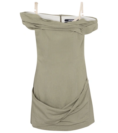 Shop Jacquemus La Robe Foglio Linen-blend Minidress In Green