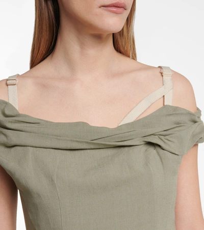 Shop Jacquemus La Robe Foglio Linen-blend Minidress In Green