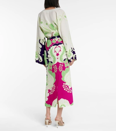 Shop Valentino Floral Silk Cady Midi Skirt In Green