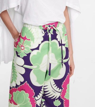 Shop Valentino Floral Cotton High-rise Wide-leg Pants In White