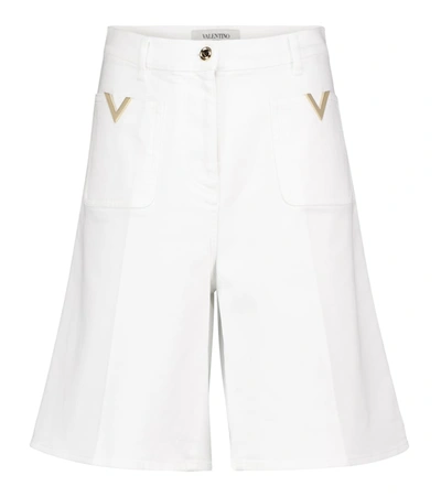 Shop Valentino Vgold Denim Bermuda Shorts In White