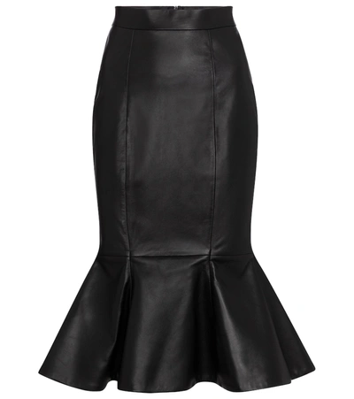 Shop Alexandre Vauthier Leather Fishtail Midi Skirt In Black