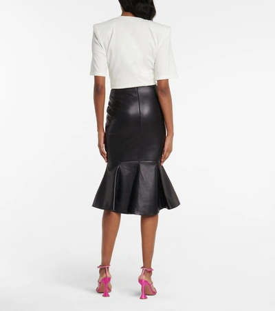 Shop Alexandre Vauthier Leather Fishtail Midi Skirt In Black
