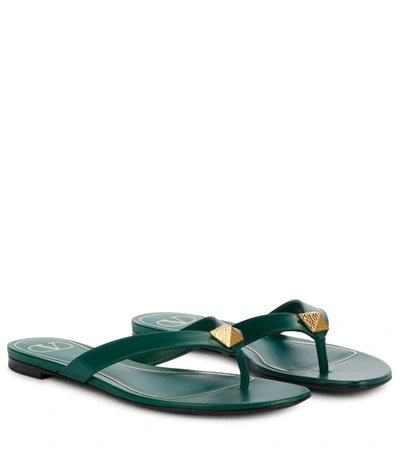 Shop Valentino Roman Stud Leather Thong Sandals In Green