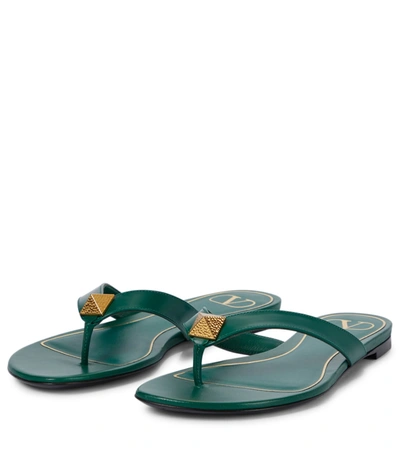 Shop Valentino Roman Stud Leather Thong Sandals In Green