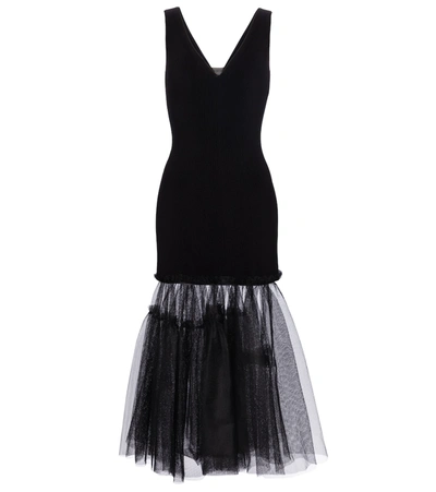 Shop Alexander Mcqueen Tulle-trimmed Maxi Dress In Black