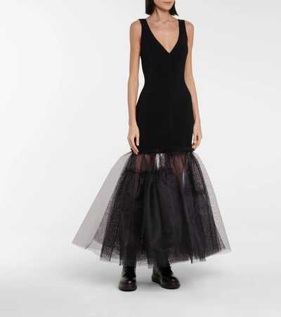 Shop Alexander Mcqueen Tulle-trimmed Maxi Dress In Black