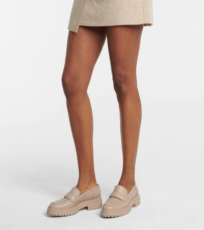 Shop Gianvito Rossi Argo Leather Loafers In Beige