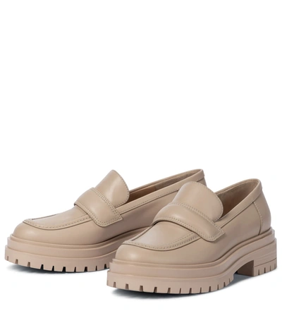 Shop Gianvito Rossi Argo Leather Loafers In Beige
