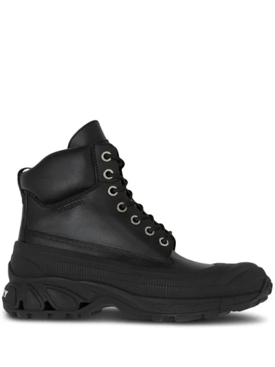 Shop Burberry Chunky Lace-up Leather Boots In Black