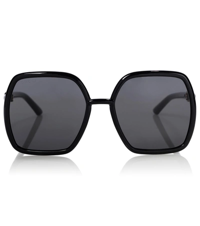 Shop Gucci Horsebit Oversized Sunglasses In Black