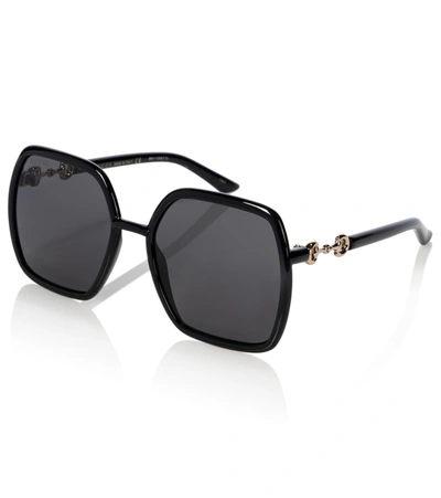 Shop Gucci Horsebit Oversized Sunglasses In Black