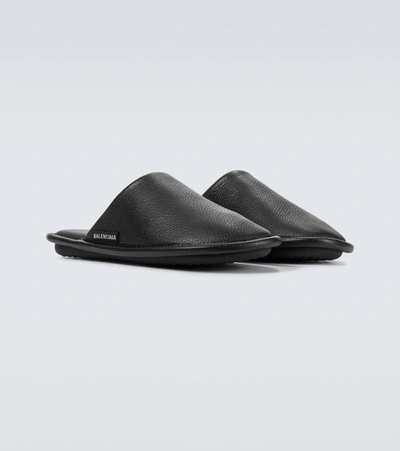 Shop Balenciaga Leather Slippers In Black
