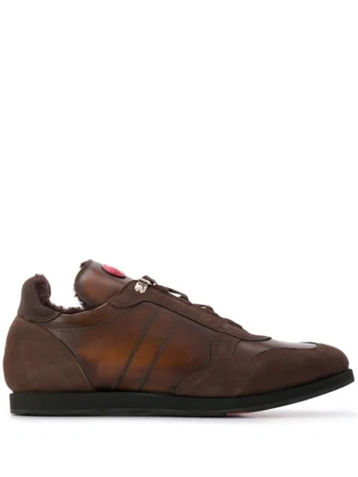Shop Kiton Leather Lace Up Trainers In Brown