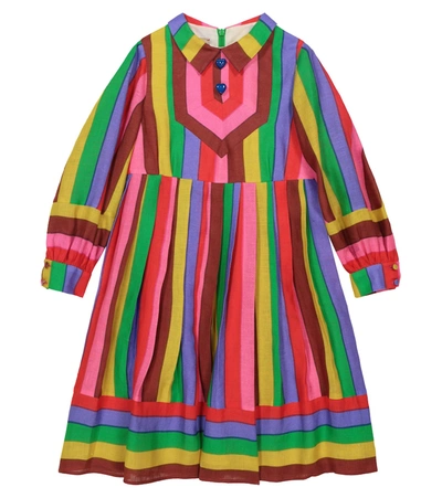 Shop Gucci Striped Linen Dress In Red