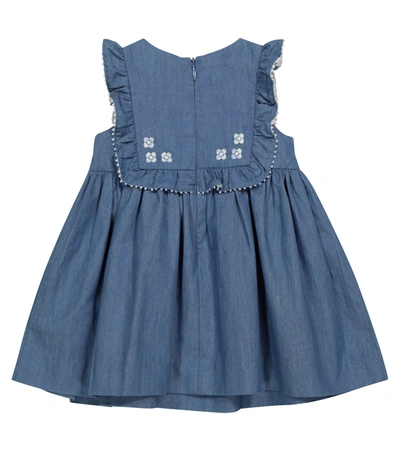 Shop Tartine Et Chocolat Baby Embroidered Chambray Dress In Blue
