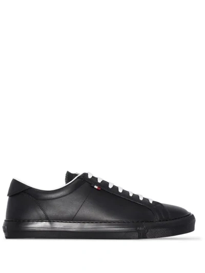 Shop Moncler New Monaco Leather Sneakers In Black