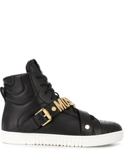 Shop Moschino Logo-plaque High-top Sneakers In Black