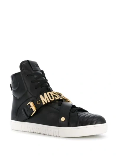 Shop Moschino Logo-plaque High-top Sneakers In Black