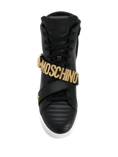 Shop Moschino Logo-plaque High-top Sneakers In Black