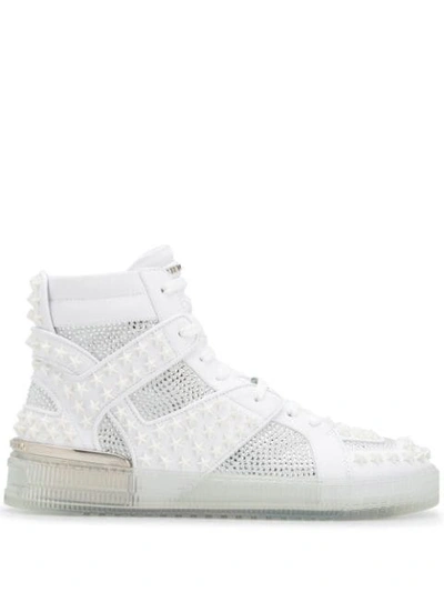 Shop Philipp Plein Star Studded Hi-top Sneakers In White