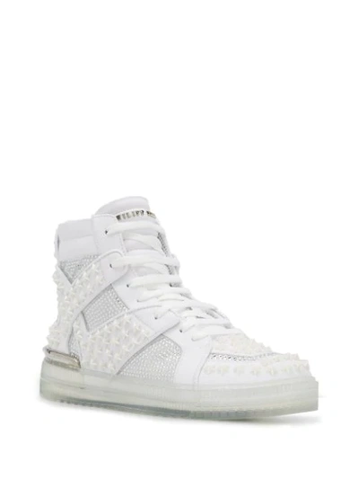 Shop Philipp Plein Star Studded Hi-top Sneakers In White