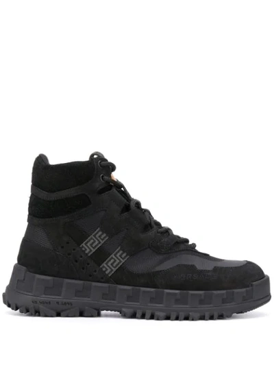 Shop Versace Lace-up Ankle Boots In Black