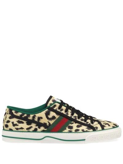 Shop Gucci Tennis 1977 Leopard-print Sneakers In Neutrals